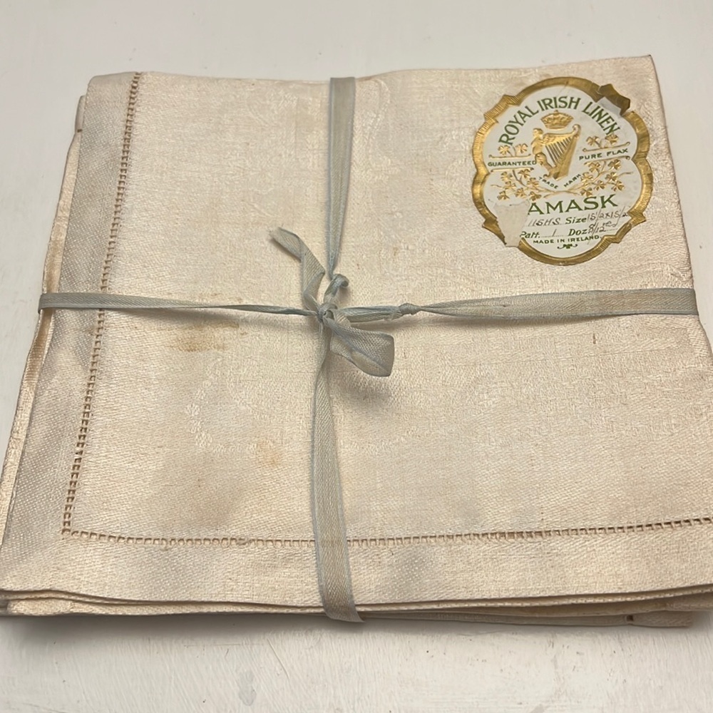 Royal Irish Linen Damask Pure Flax Dinner Napkins set of 7